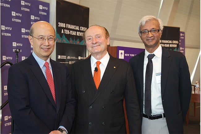 From left to right: Andrew Lo, Robert Merton, Raghu Sundaram