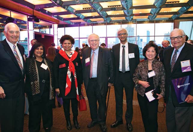 Dean Menon with (L-R) Ed Barr, Chandrika Tandon, William R. Berkley, Dean Raghu Sundaram, Lois Choi, and Jerry Cohen at the NYU 