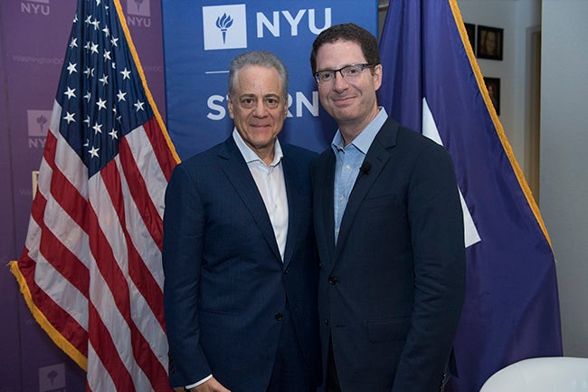 NYU Trustee Ronald D. Abramson (left) with Brian Brooks, Executive Vice President, General Counsel, and Corporate Secretary, Fan