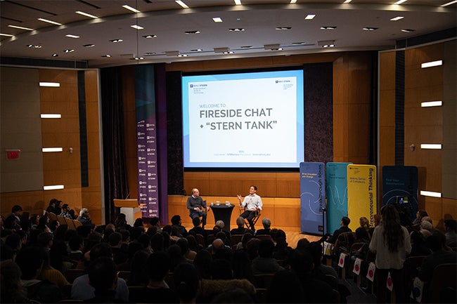 Professor Greg Coleman and Mark Cuban in Paulson Auditorium