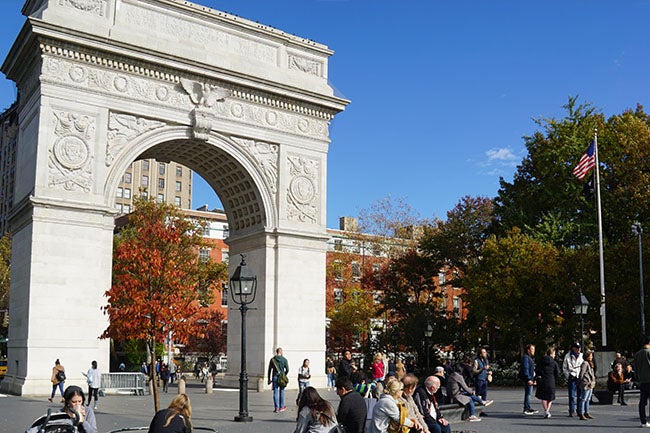 Washington Square Park with American flag