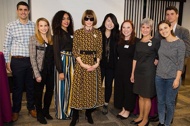 NYU Stern Fashion & Luxury MBA students and Vice Dean Kim Corfman with Anna Wintour prior to the event