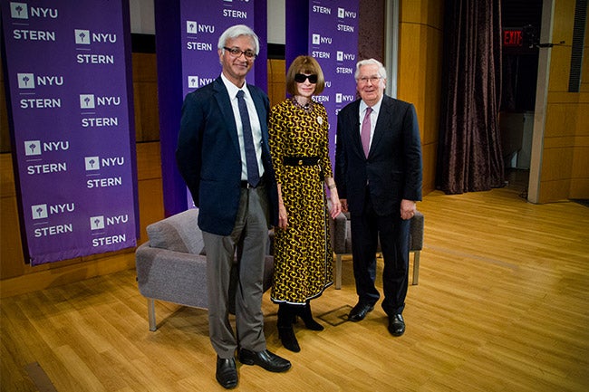 From left to right: NYU Stern Dean Raghu Sundaram, Anna Wintour, Lord Mervyn King