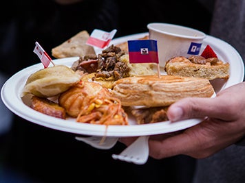 Plate holding food from different countries