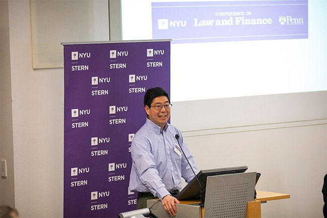 Stephen Choi, director of the NYU Pollack Center and NYU Law professor, delivers opening remarks