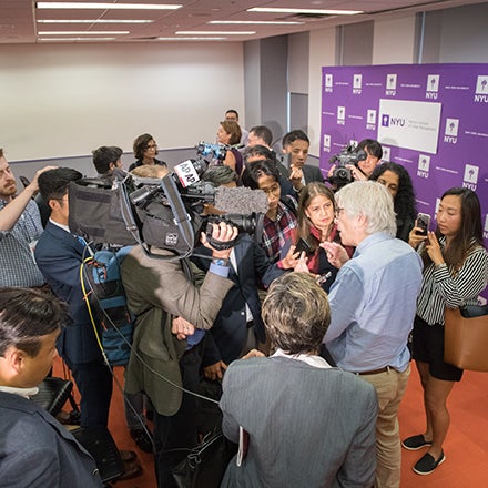 2018 Economics Nobel Laureate Paul Romer speaks to the press