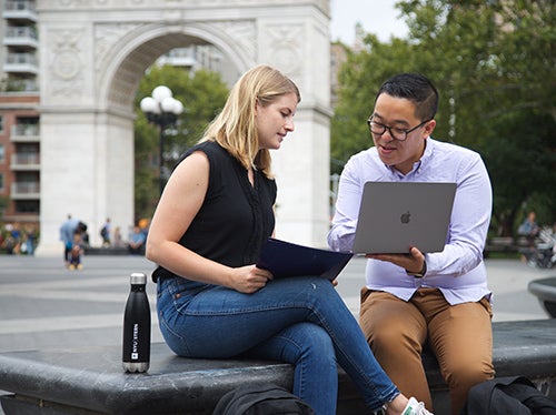 Students working together in Washington Square Park - 2018