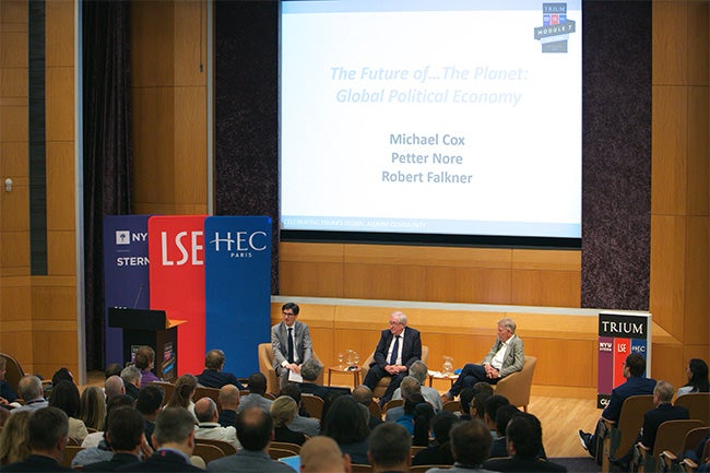(Left to right) Robert Falkner, TRIUM LSE Academic Director and Associate Professor of International Relations, London School of Economics and Political Science; Michael Cox, Director, LSE IDEAS and Emeritus Professor of International Relations, London School of Economics and Political Science; and Petter Nore, Professor at Nord University Business School and TRIUM Class of 2004