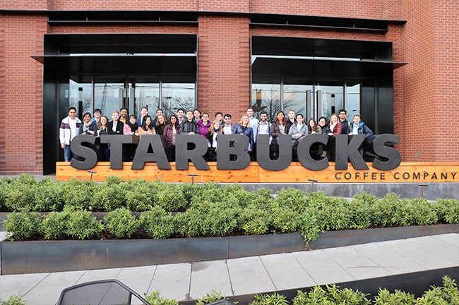 Students at Starbucks' headquarters