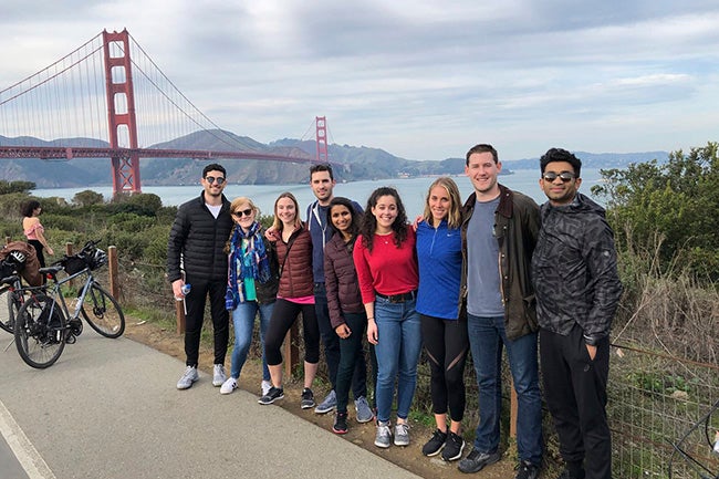 Students in front of the Golden Gate Bridge