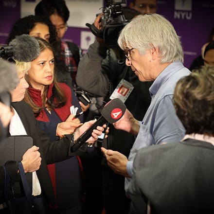 2018 Economics Nobel Laureate Paul Romer speaks to the press