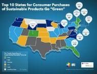 Top 10 states for consumer purchases of sustainable products heat map