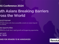 A graphic for the upcoming SABAS Conference 2024 that reads: "SABAS Conference 2024, South Asians Breaking Barriers Across the World. Inspire and Empower, Journeys of South Asians who have successfully carved out careers beyond their home countries. Illuminate Opportunities, Potential offered by South Asia's rapid growth and burgeoning opportunities. Save the date: March 8, 2024. Stay tuned for speakers to be announced!" 