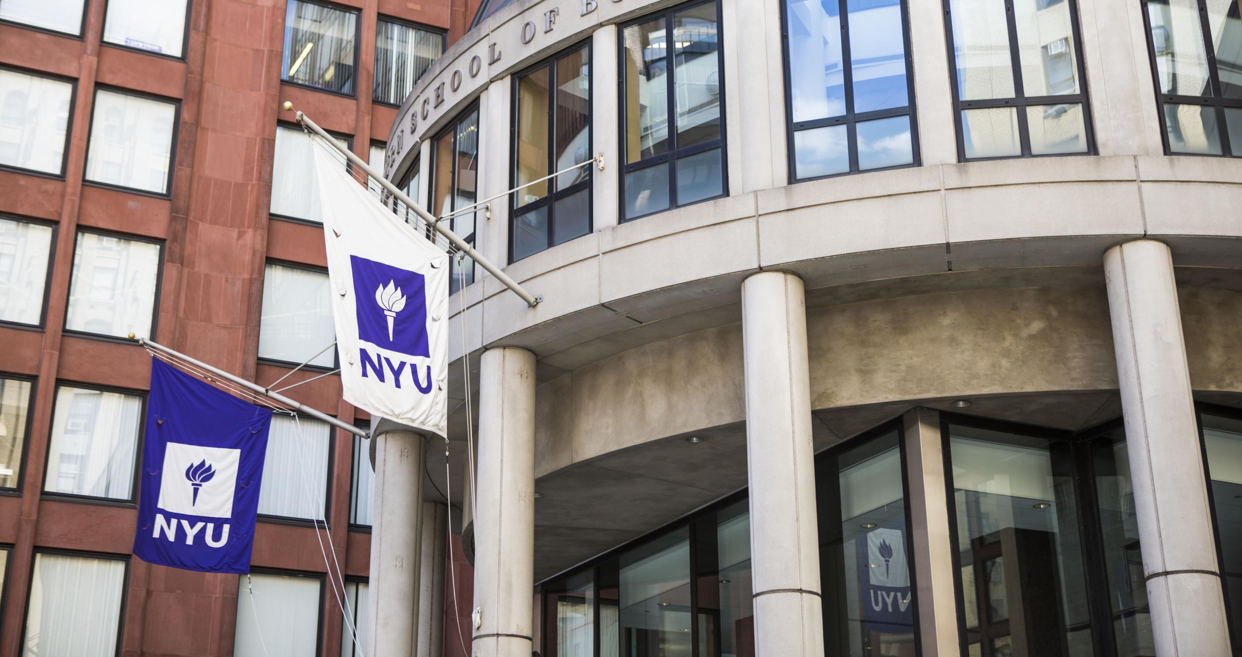 KMC entrance with NYU flags