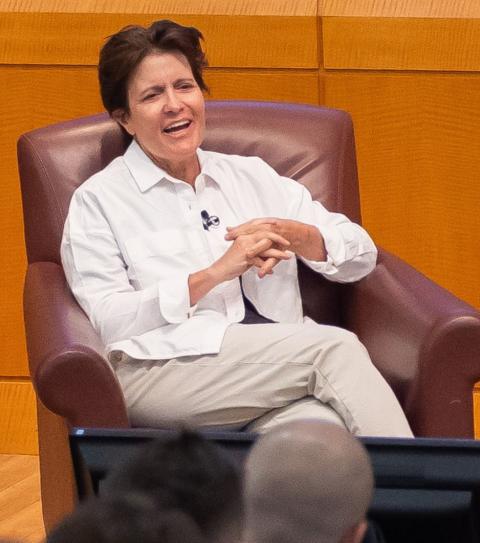 A photo of Kara Swisher speaking at LAUNCH in 2023