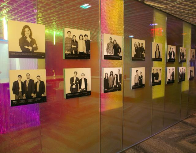 Hallway Hallway with pictures of past entrepreneurs challenge participants