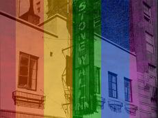 Stonewall Inn with Rainbow Flag Overlay