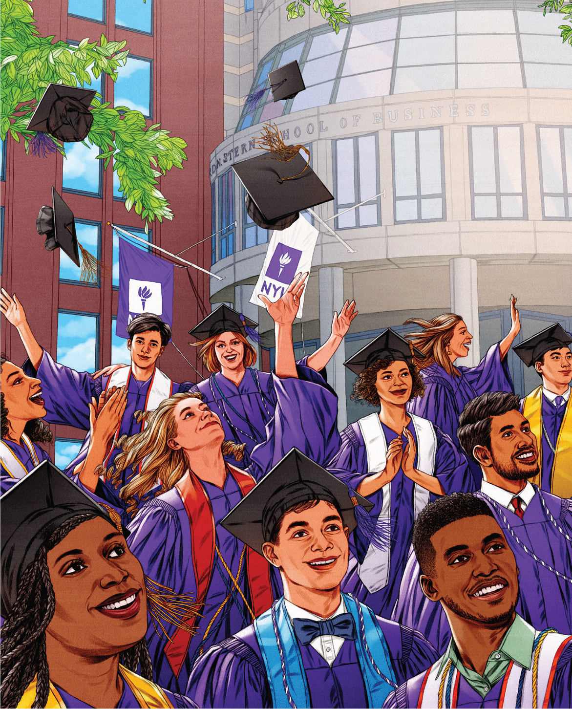 Stern Business cover art shows a group of students in graduation gowns