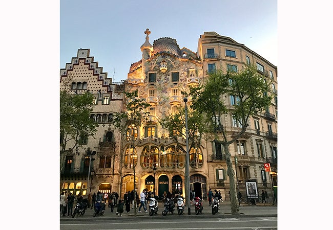 The facade of Gaudi's Casa Batllo in Barcelona features whimsical details and designs. 