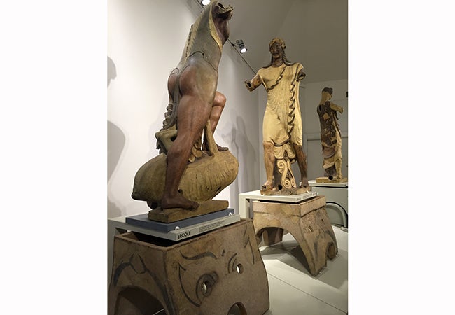 Ancient Etruscan statues on exhibit in Rome. 