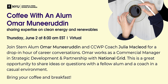 Coffee With An Alum: Omar Muneeruddin sharing expertise on clean energy and renewables