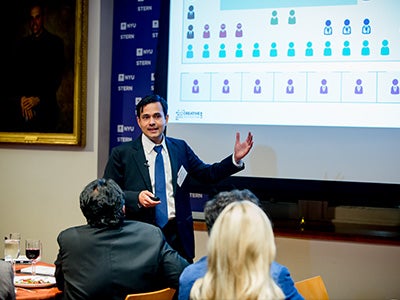 Deepak Hegde presenting at the launch of CDL-New York City