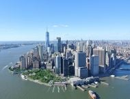 An aerial photo of downtown Manhattan