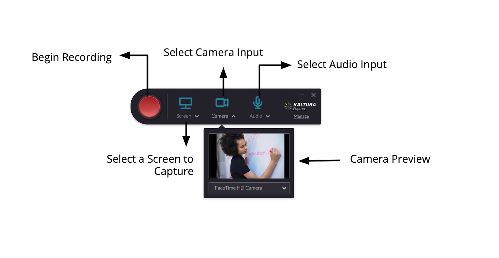 Control panel for Kaltura Capture Tool