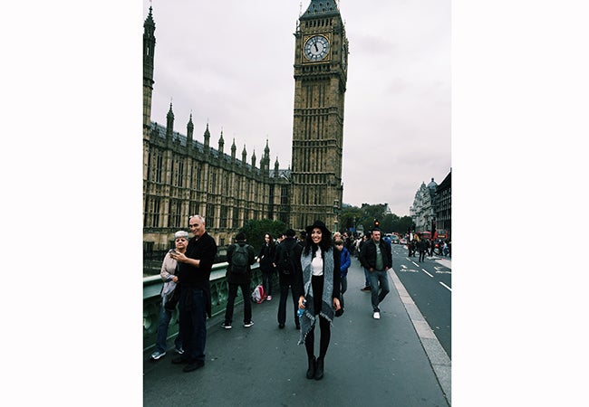 Undergraduate business student Alexandra Grieco stands in front of Big Ben while studying abroad in Europe.