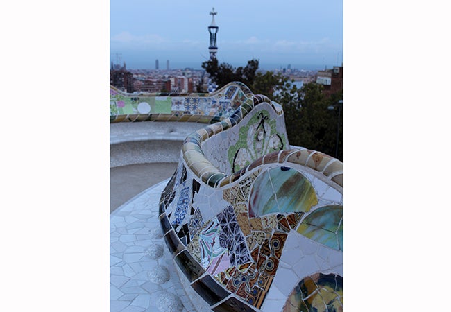 A mosaic bench at Park Guell in Barcelona. 