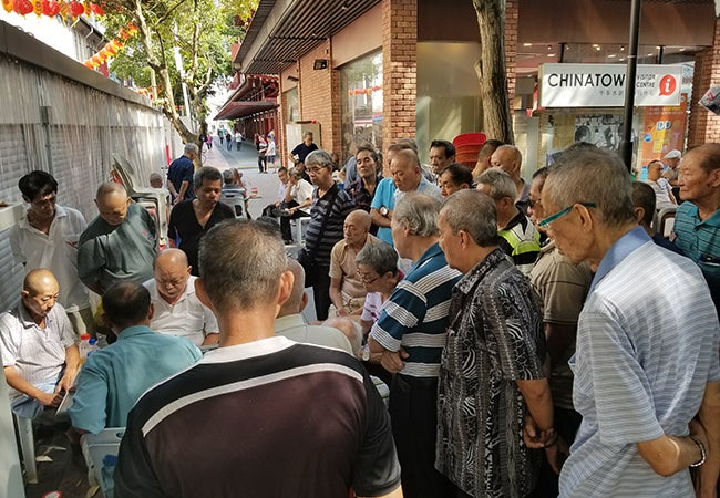 Crowd of locals gathering in Singapore