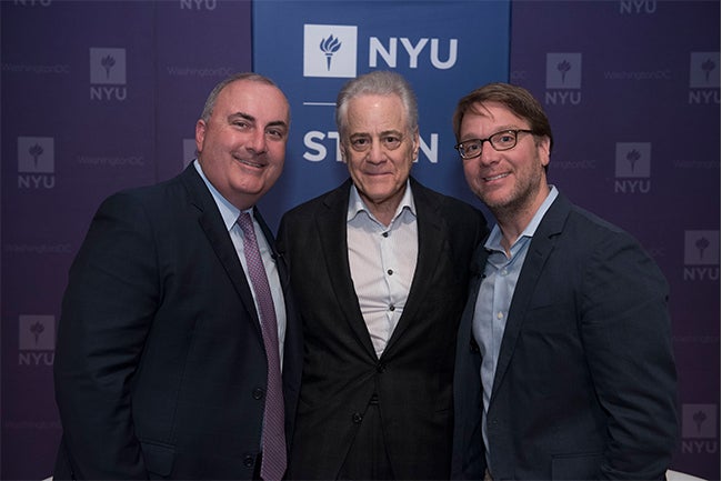 Executive MBA alumnus Charlie Reinhard, NYU Trustee Ronald D. Abramson and Professor Robert Salomon