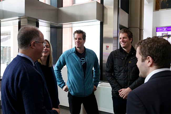 Professor David Yermack, Beth Kurteson, Cameron Winklevoss, Tyler Winklevoss and Professor Max Raskin