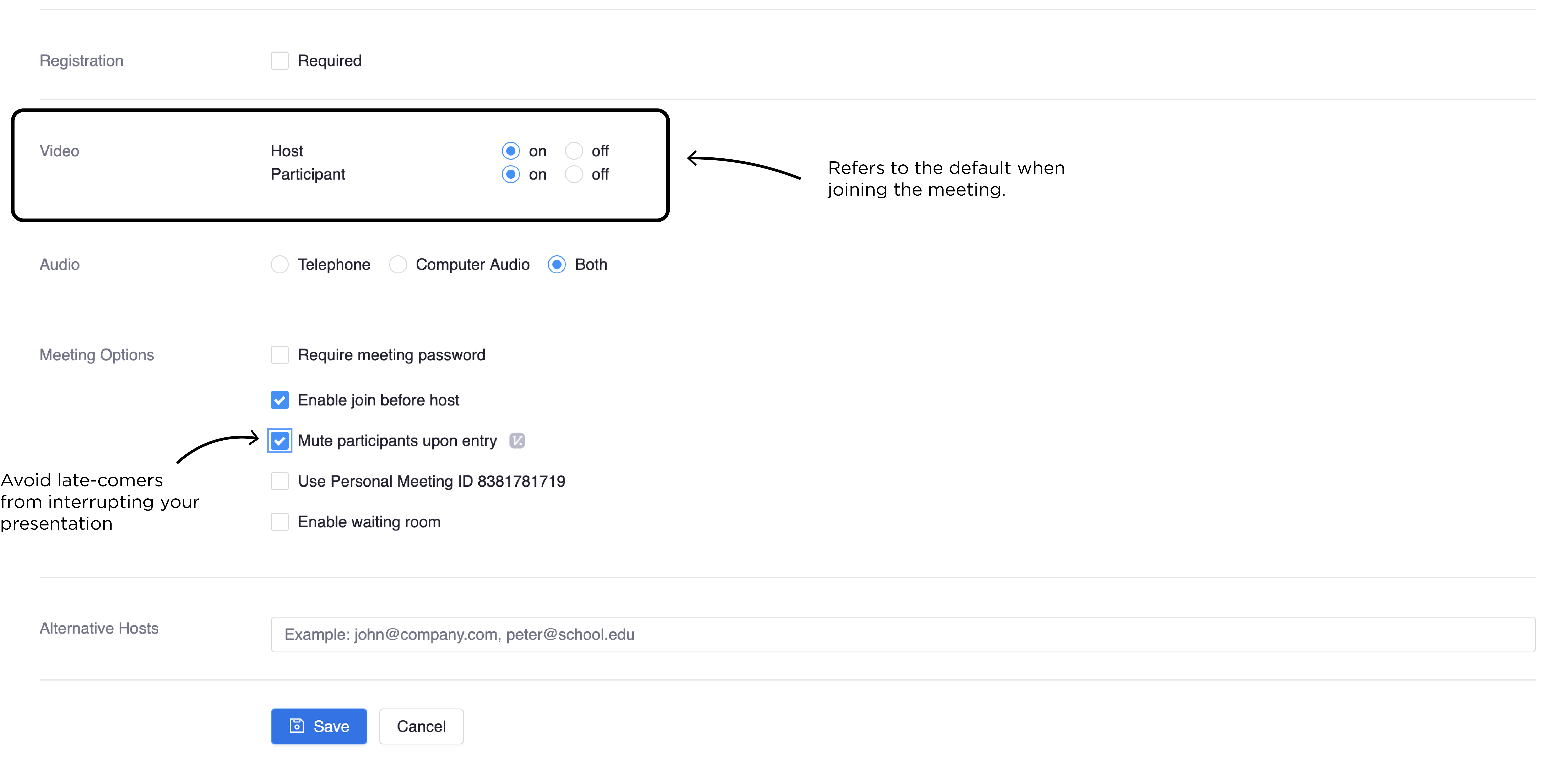 Screenshot of the Zoom settings panel