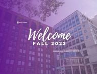 a purple graphic that shows KMC and Tisch and says Welcome Fall 2022