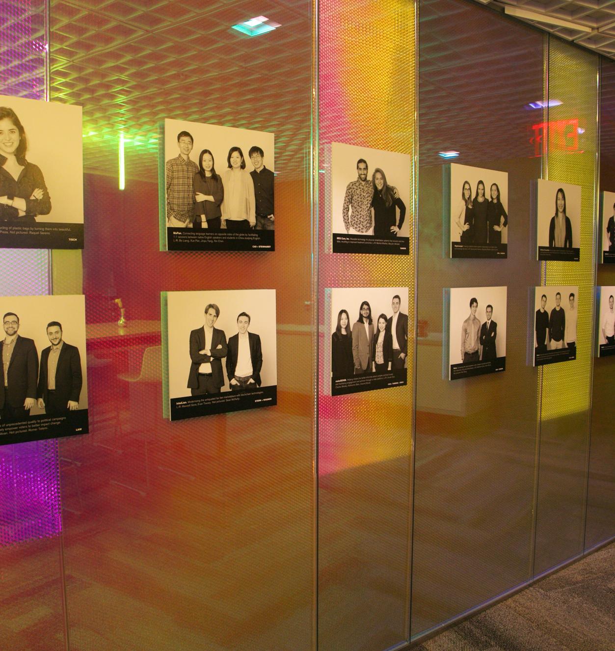 Hallway Hallway with pictures of past entrepreneurs challenge participants