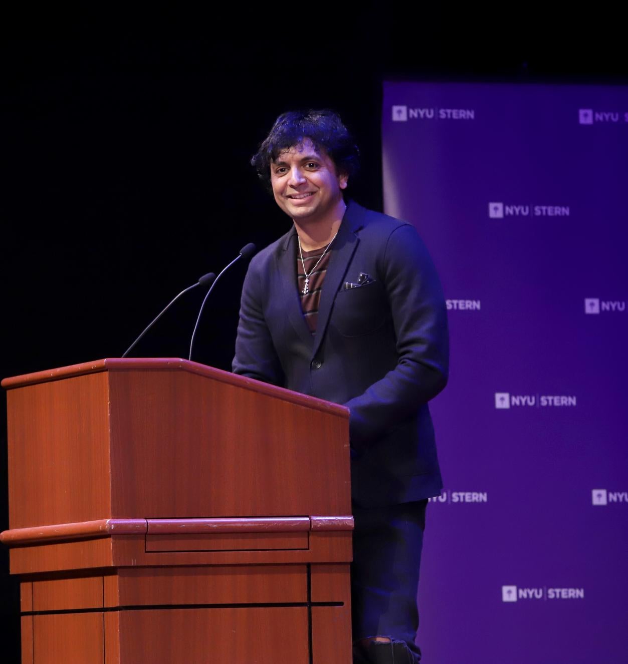 M. Night Shyamalan speaks at the 2019 Sani Lecture