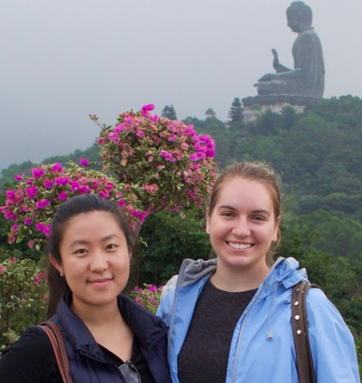 Linda in Hong Kong with the Big Buddha in the background