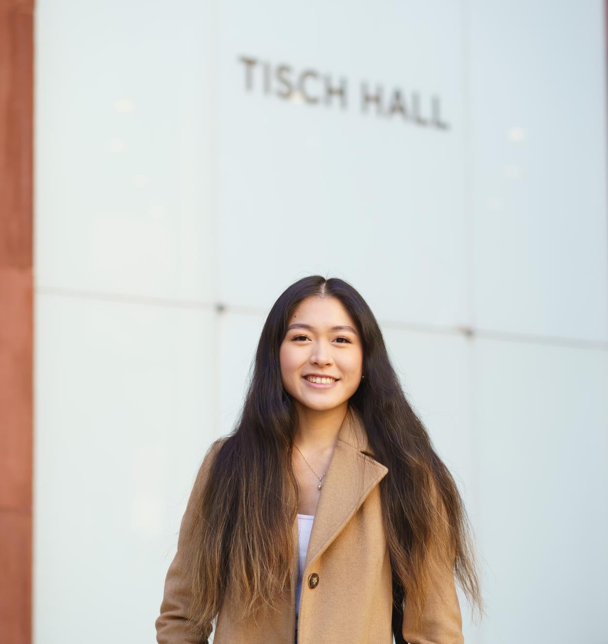 Michelle Huang outside Tisch Hall
