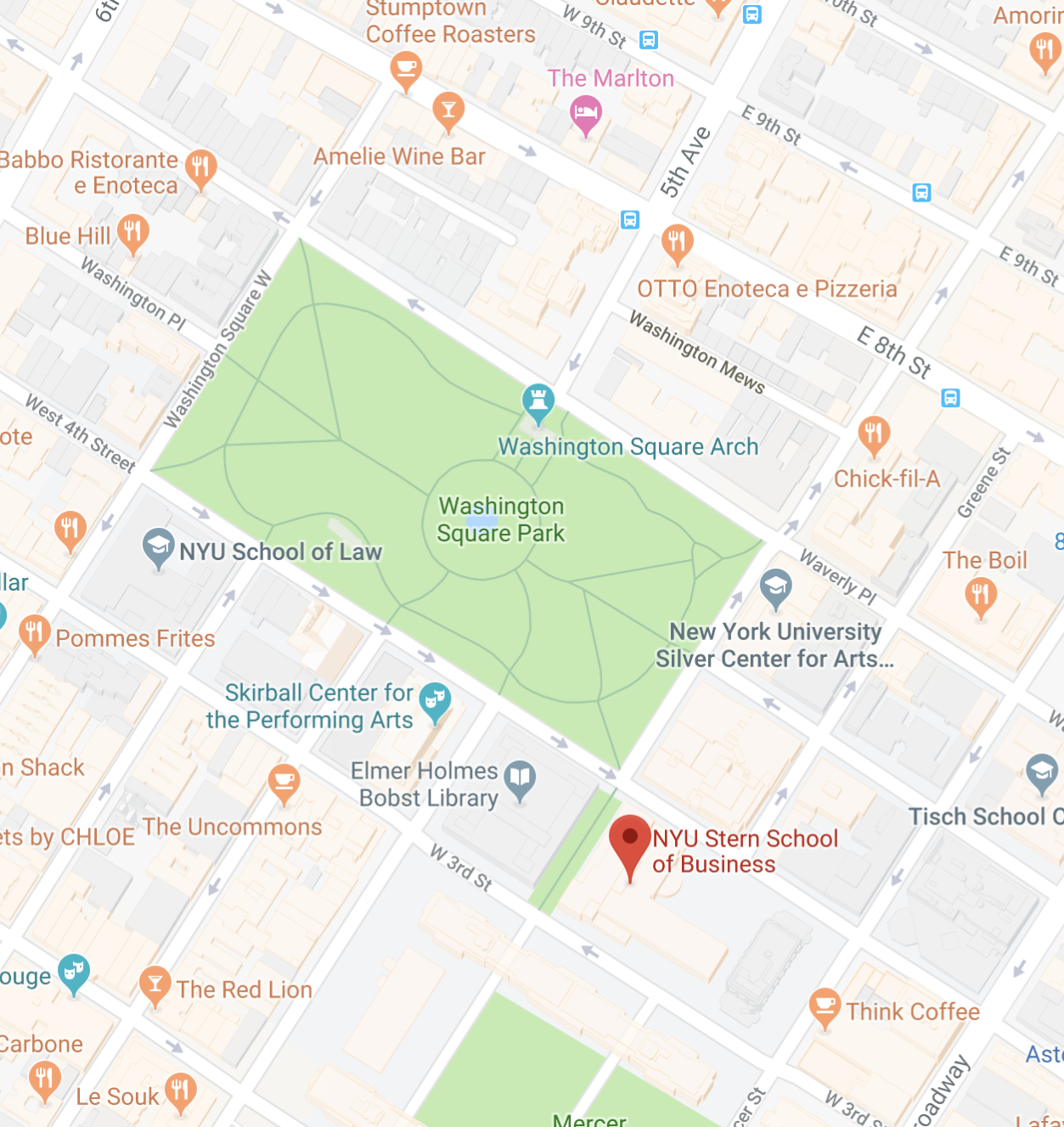 Map showing the location of NYU Stern School of Business