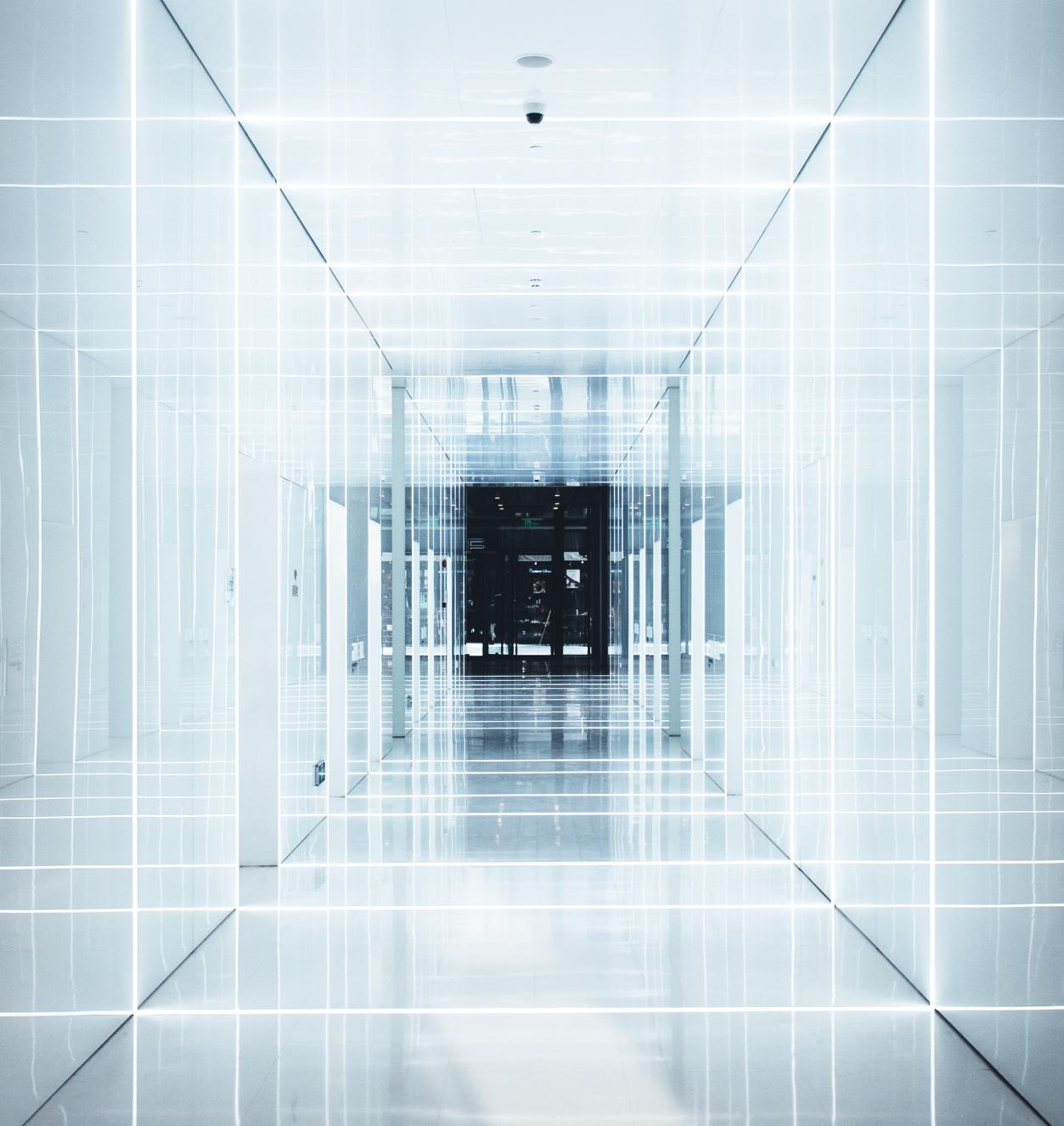 Research & Thought Leadership abstract lights and a hallway