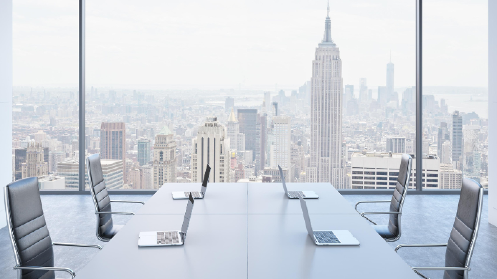 A view of New York City from an office conference room