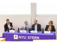 (l-r Professor Philipp Schnabl, Professor Lawrence J. White, Professor Viral Acharya, Gillian Tett, Chair of the Editorial Board and Editor-at-Large, US, Financial Times; Provost-designate of King's College, Cambridge)