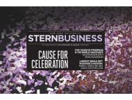 A cover of the new Stern Business magazine in front of a confetti photo.