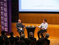 Professor Greg Coleman and Mark Cuban in Paulson Auditorium