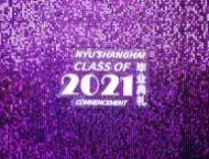 Sign reading NYU Shanghai Class of 2021 commencement