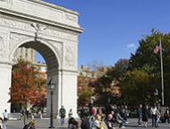 Washington Square Park with American flag