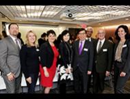 NYU Stern faculty and board members, NYU Stern Dean Raghu Sundaram and NYU President Andrew Hamilton gathered with NYU Stern alumnus Richard Ming-Hsing Tsai