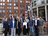 The inaugural cohort of Stern’s new Master of Science in Fintech program arrived on campus and are pictured here in front of KMC