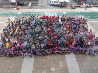 First year students on Gould Plaza for a class picture during Orientation